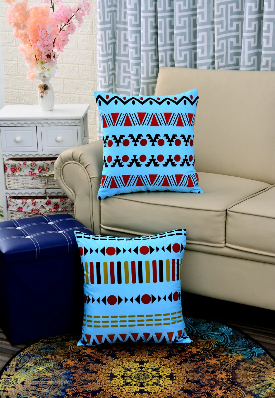 Printed Cushions Aqua Geometric-Pack of 2 - Image 4