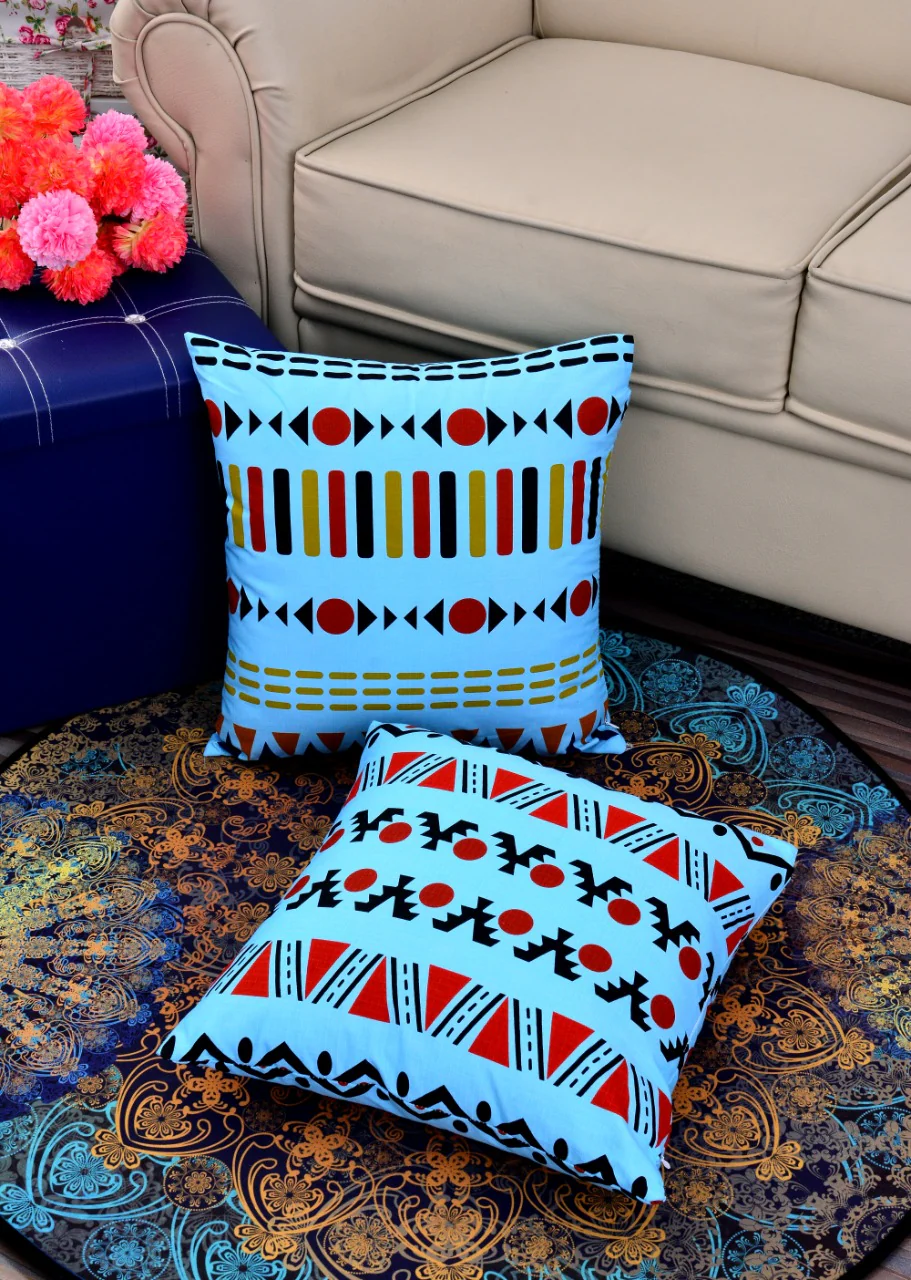 Printed Cushions Aqua Geometric-Pack of 2 - Image 5