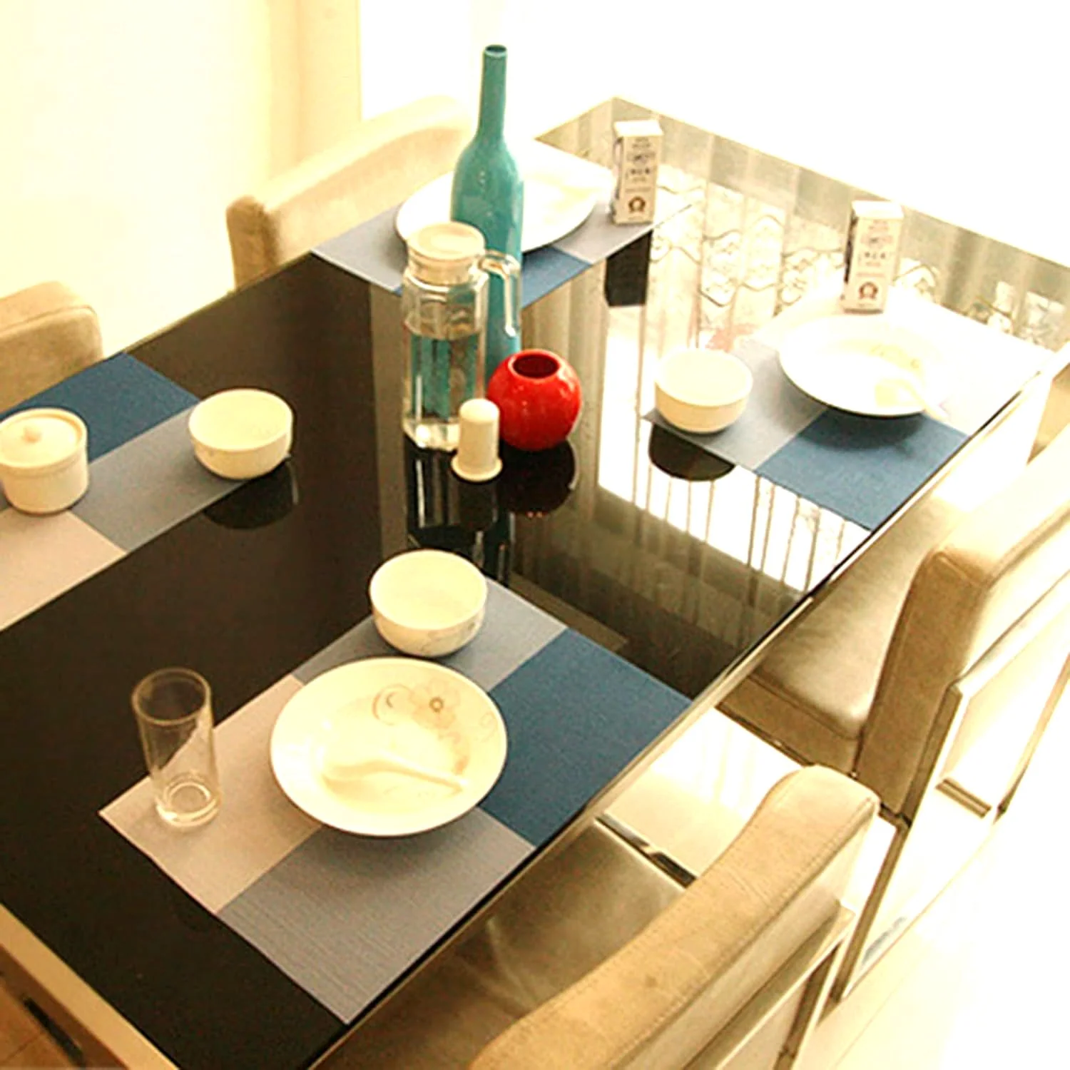 PVC Table Place Mats-Blue Check - Image 11