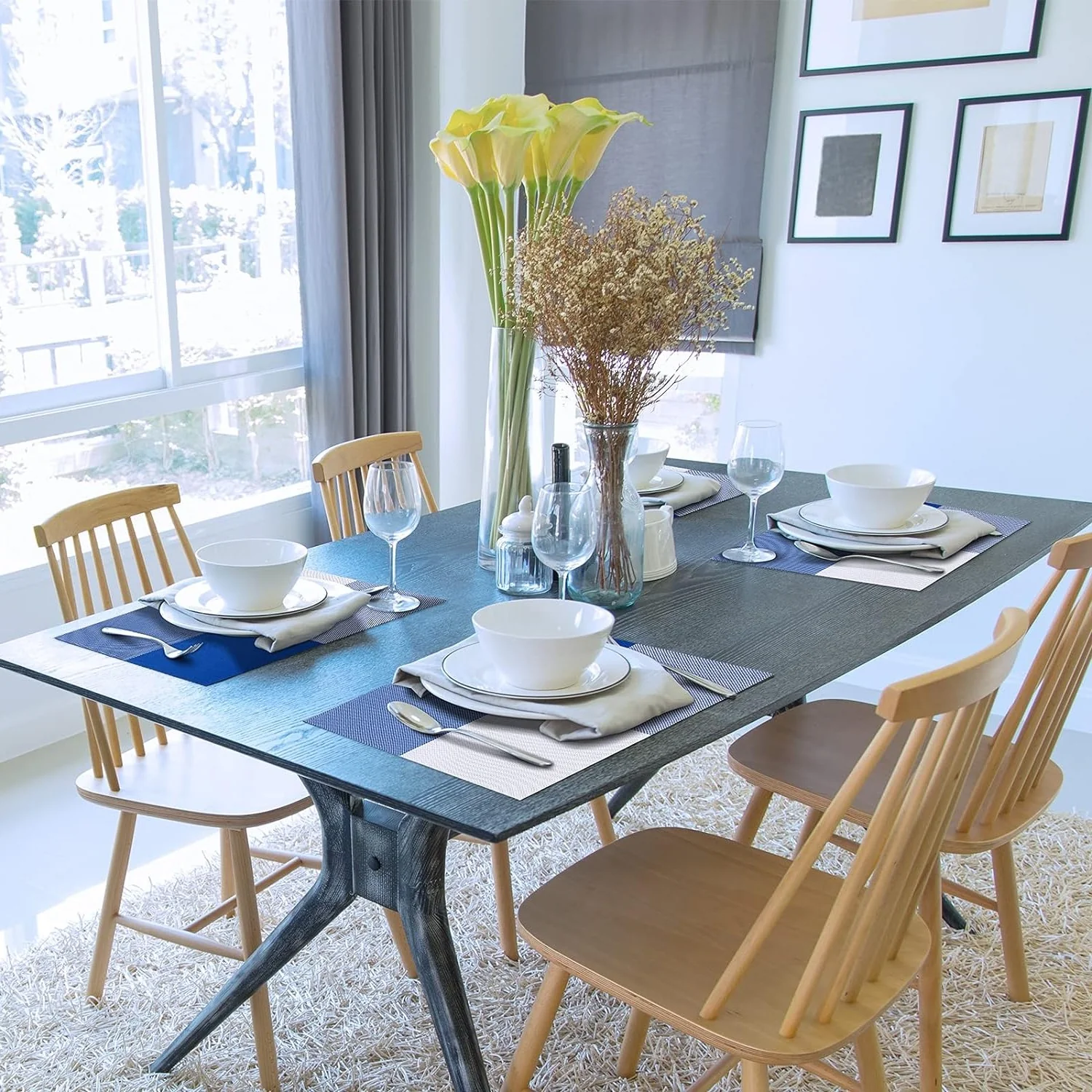 PVC Table Place Mats-Blue Check - Image 3