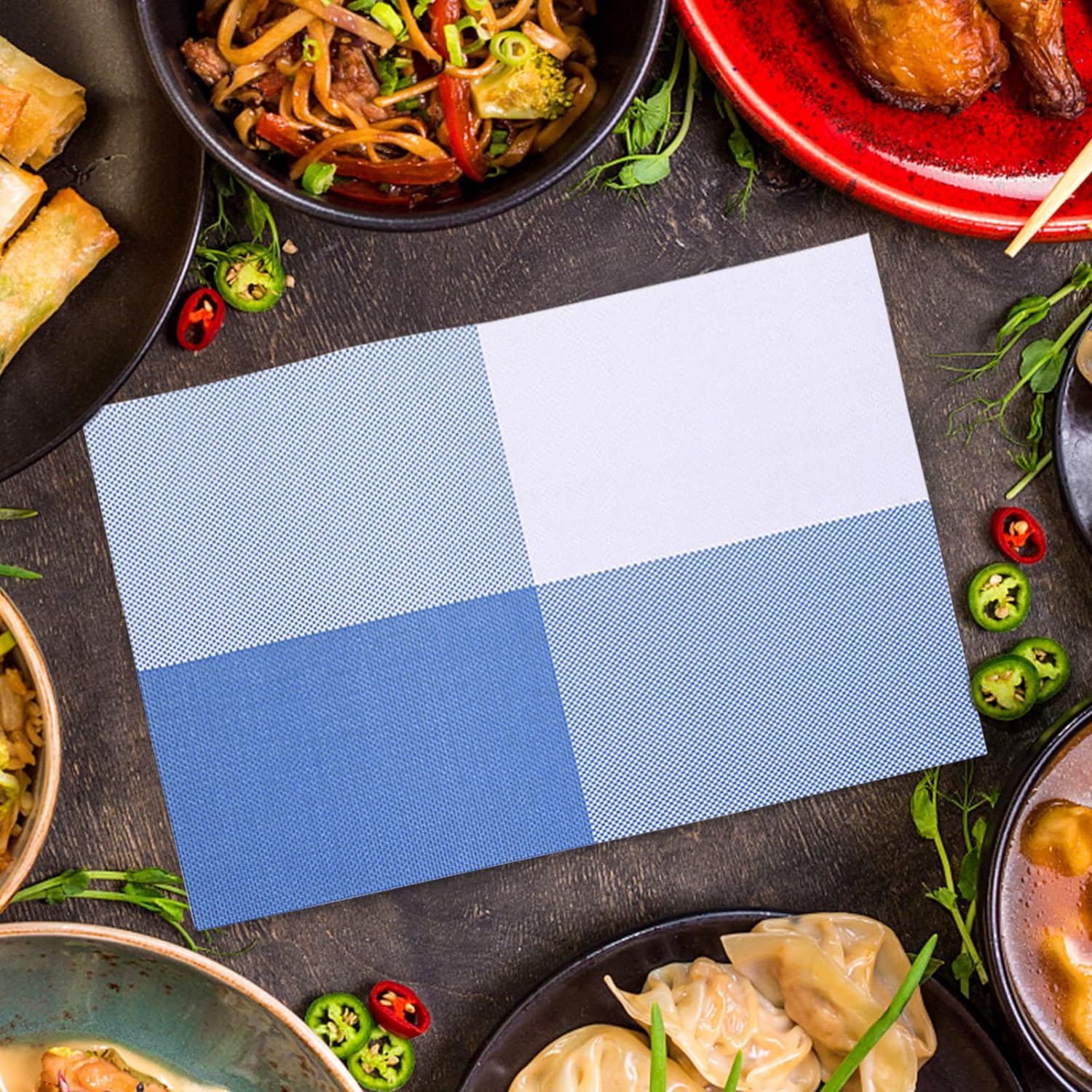 PVC Table Place Mats-Blue Check - Image 4