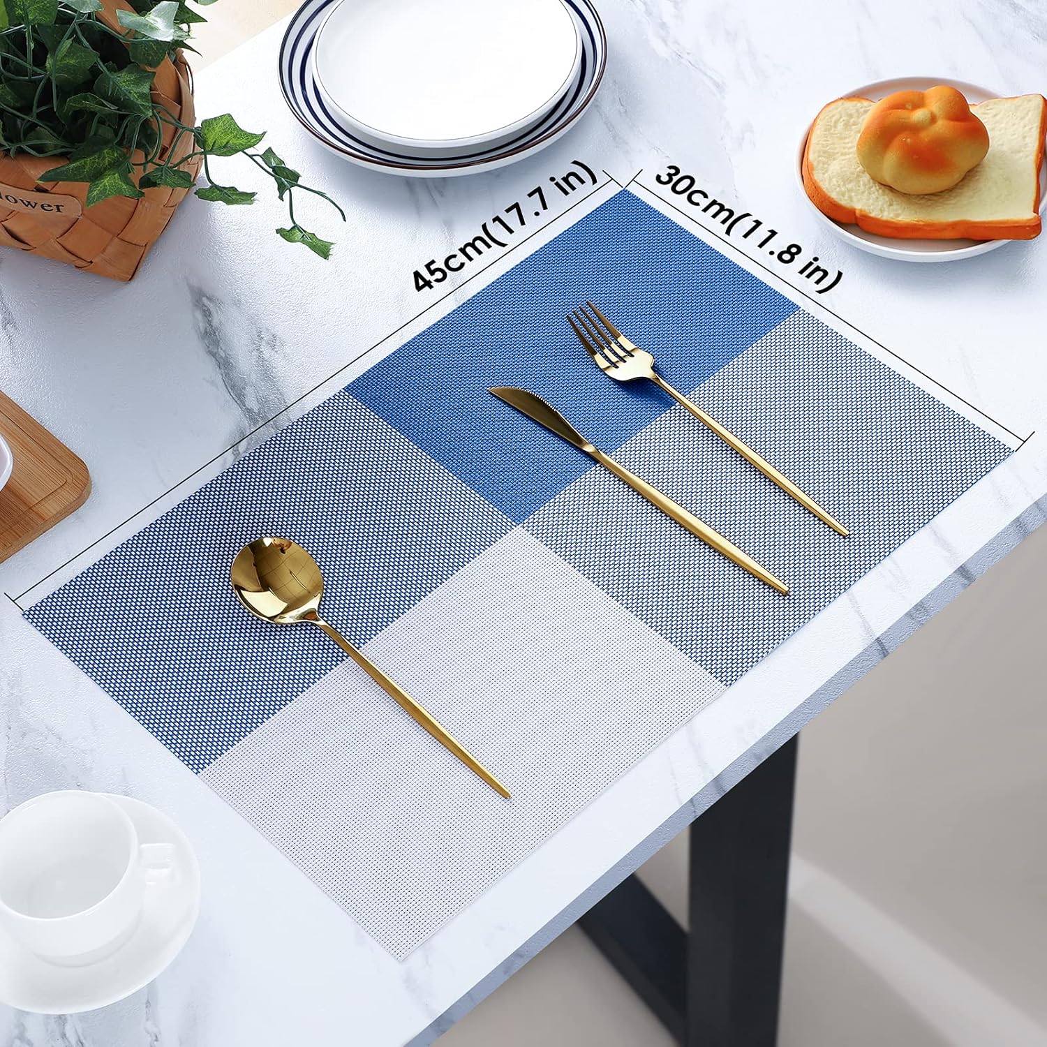 PVC Table Place Mats-Blue Check - Image 5