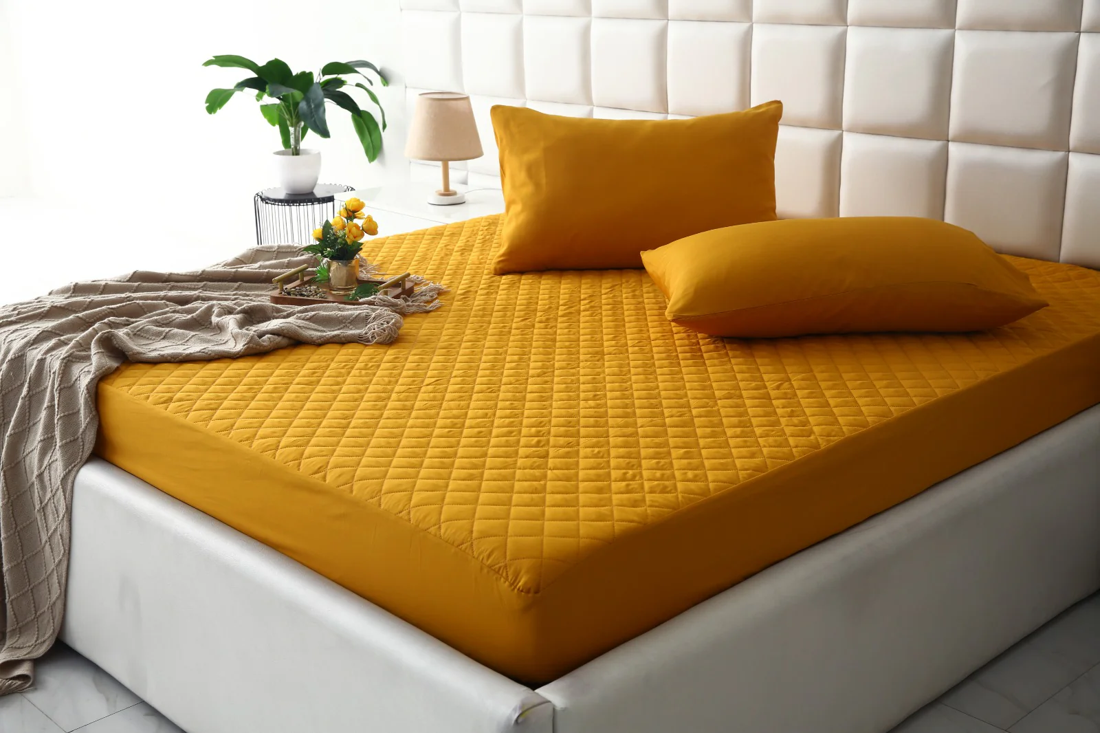 Quilted Waterproof Mattress Protector-Mustard - Image 10