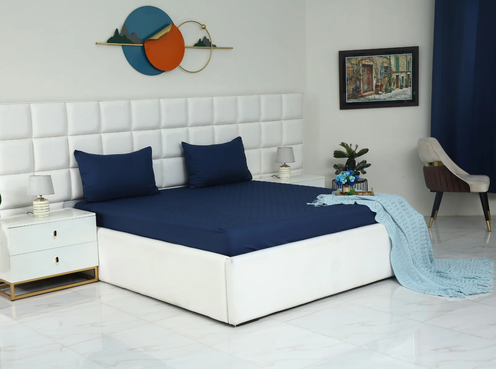 Quilted Waterproof Mattress Protector-Navy Blue - Image 6