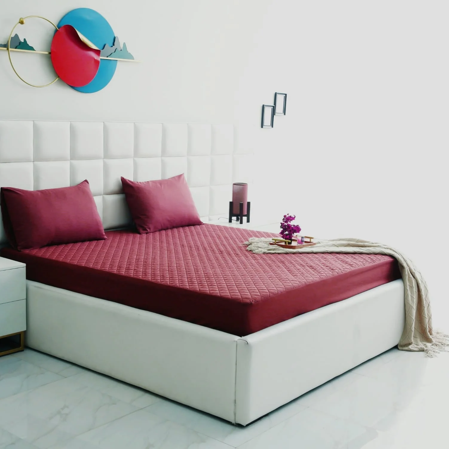 Quilted Waterproof Mattress Protector-Burgundy - Image 3