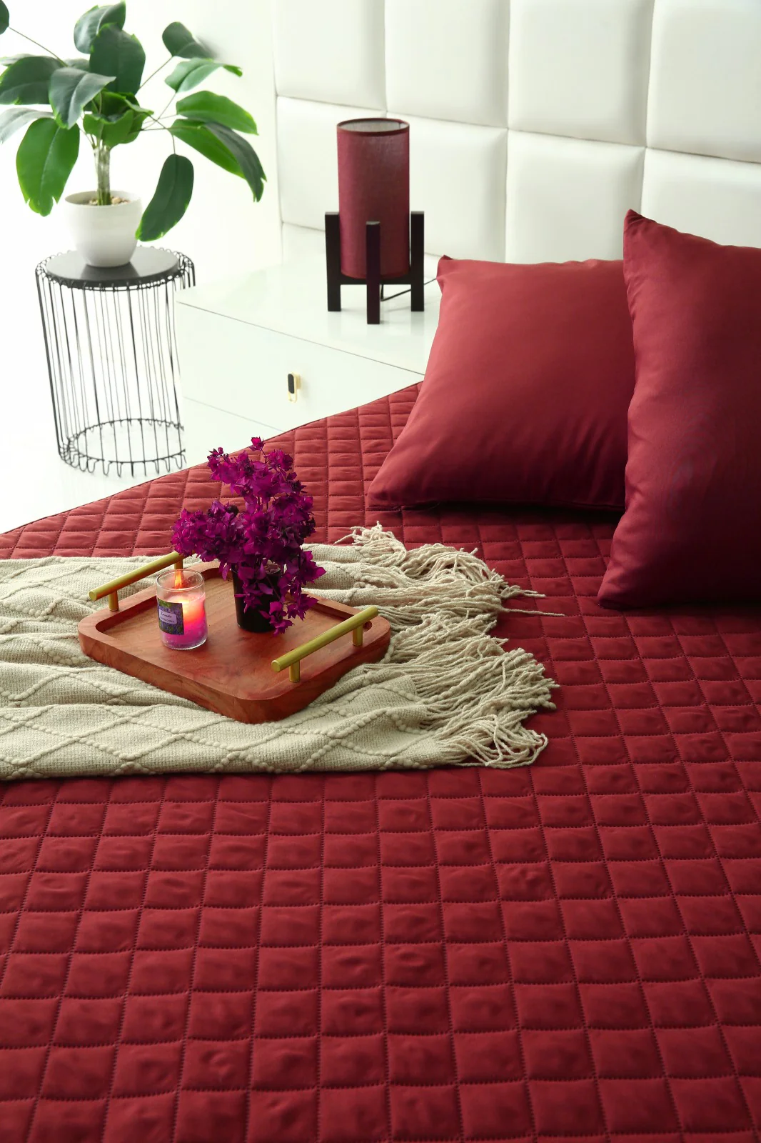 Quilted Waterproof Mattress Protector-Burgundy - Image 4