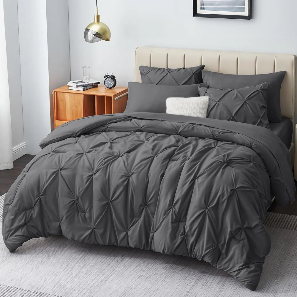 Solid Pintuck Duvet Cover Set-Grey - Image 3