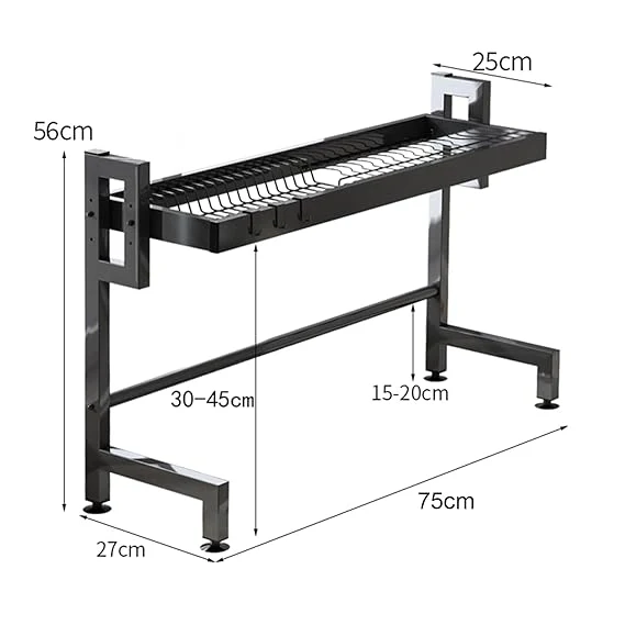 Stainless Steel Black Dish Drying Rack Over Kitchen Sink - Image 4