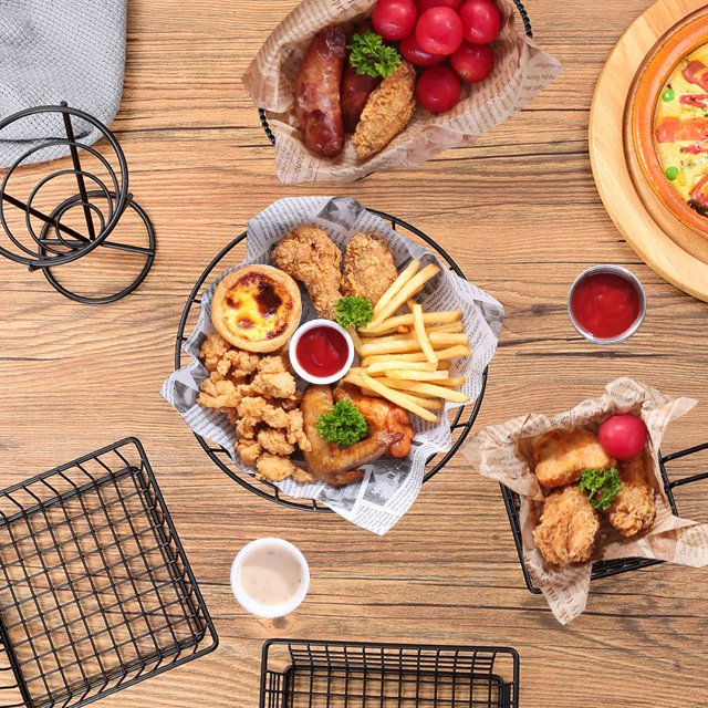 Stainless Steel Round Snack Basket-Black