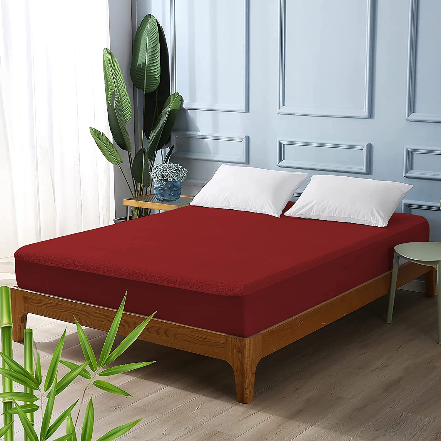 Terry Waterproof Mattress Protector- Maroon - Image 4