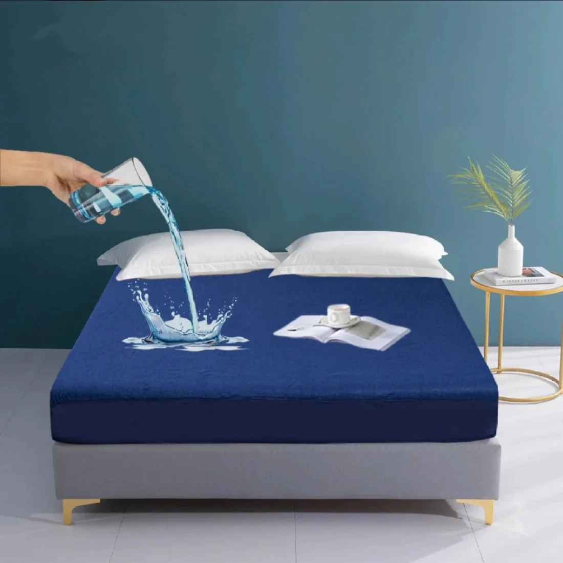 Terry Waterproof Mattress Protector- Navy Blue - Image 5