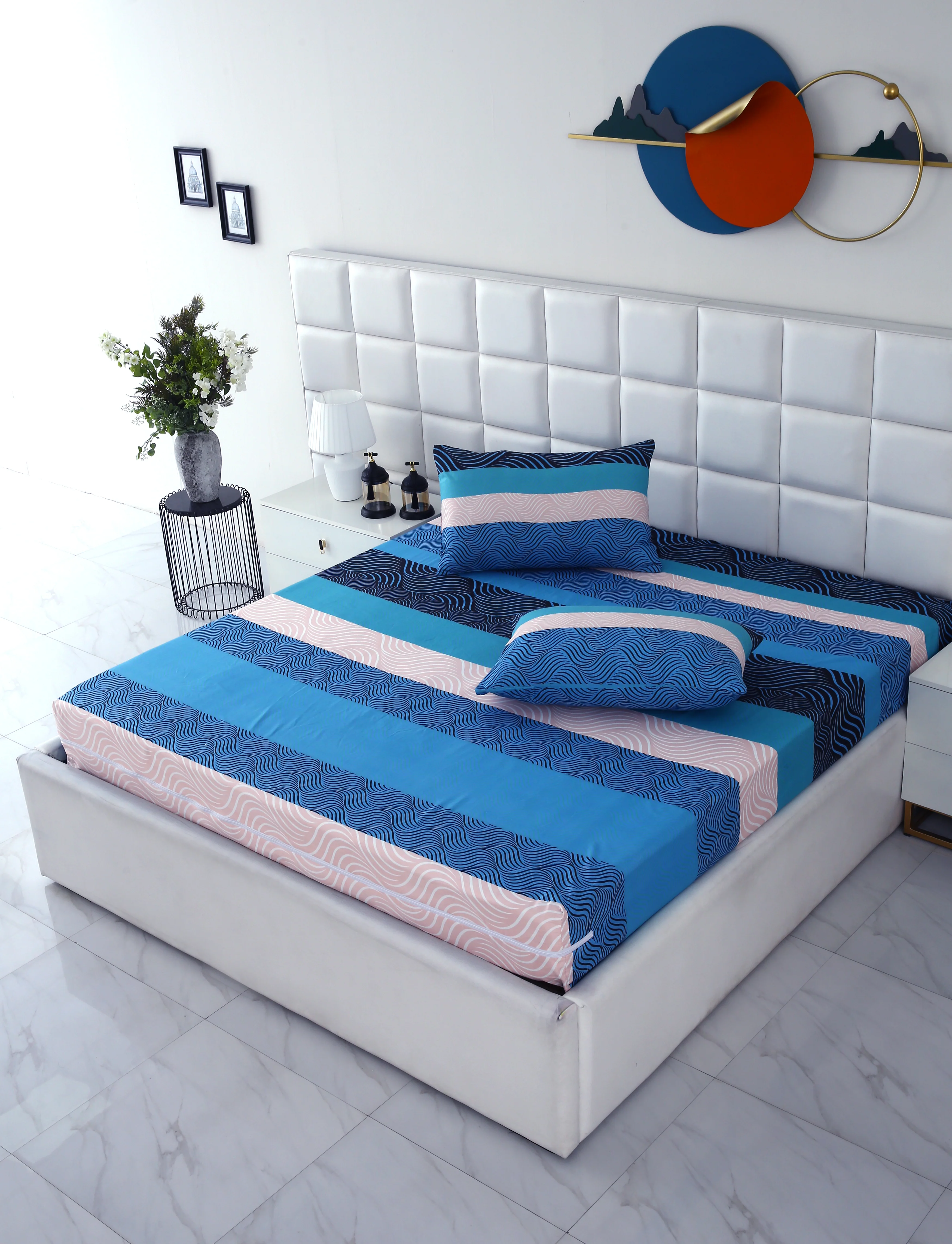 Zipper Mattress Cover Printed-Aqua Waves - Image 5