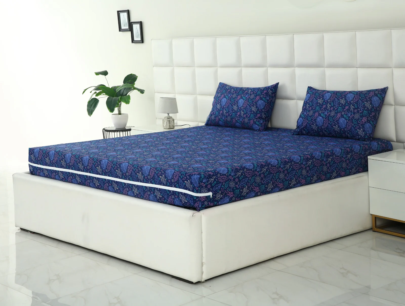 Zipper Mattress Cover Printed-Blue Lilly - Image 8
