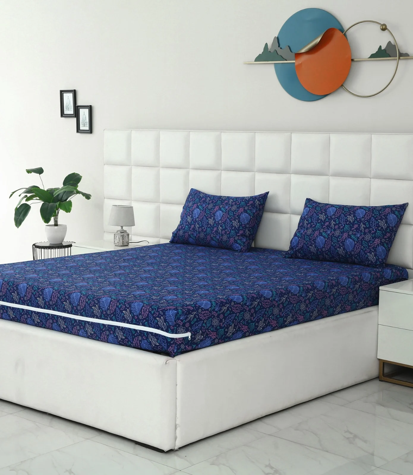 Zipper Mattress Cover Printed-Blue Lilly - Image 9
