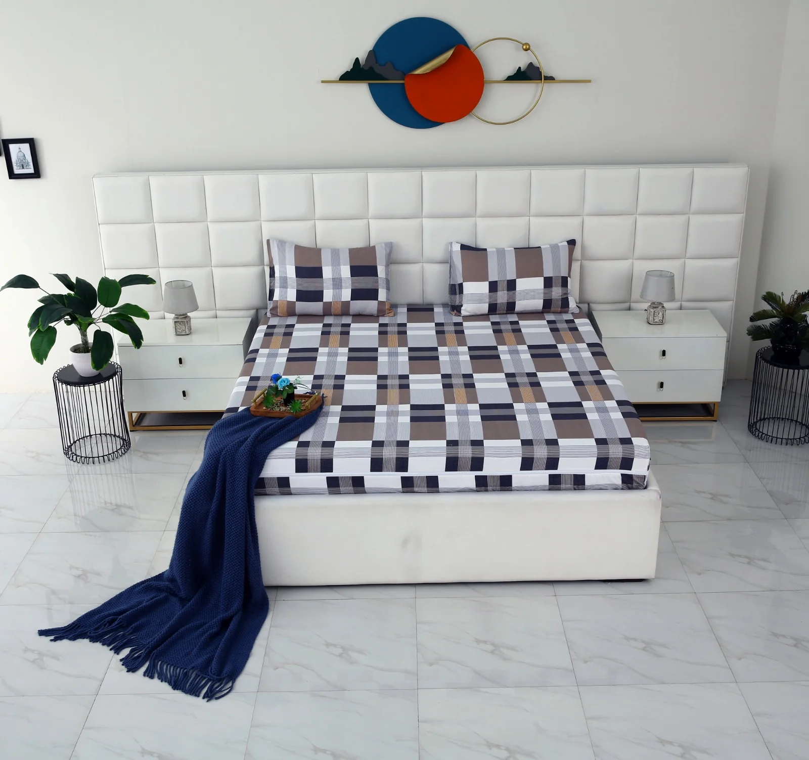 Zipper Mattress Cover Printed-Brown Check - Image 5