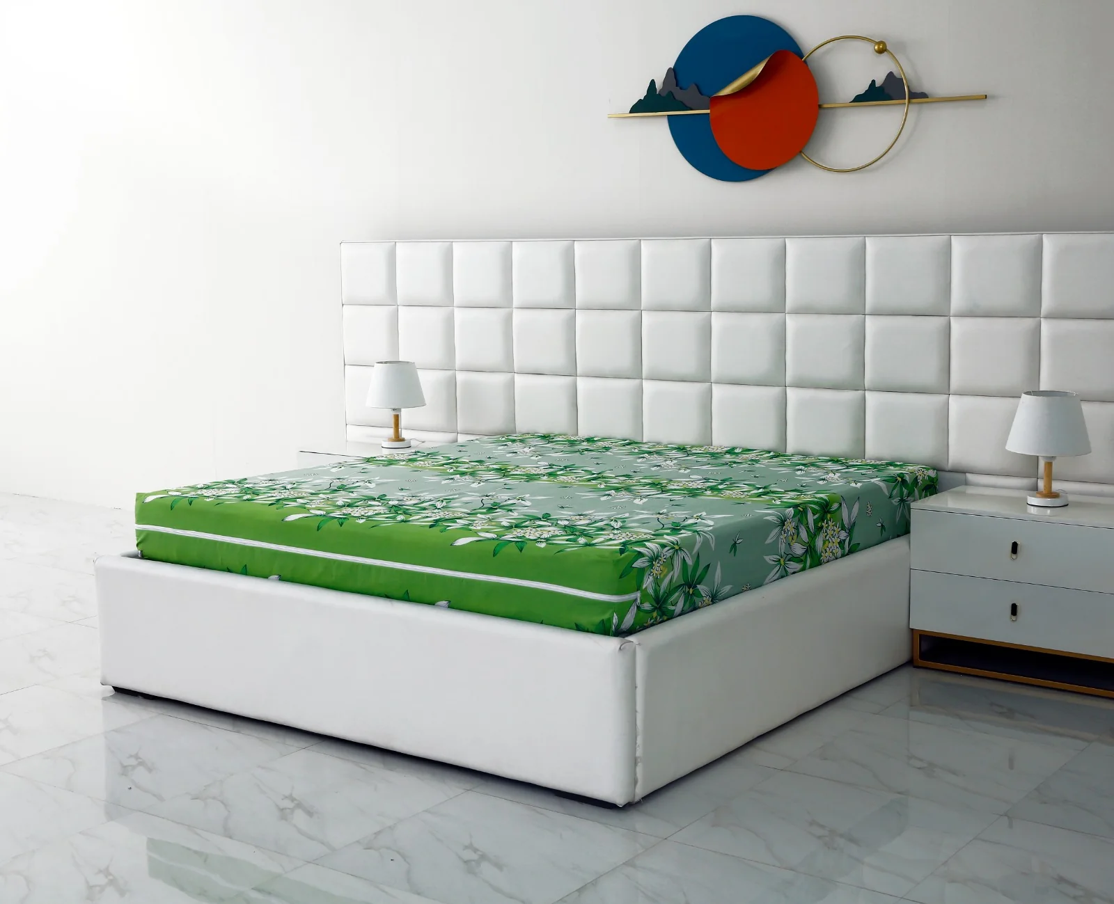 Zipper Mattress Cover Printed-Green Gold - Image 2