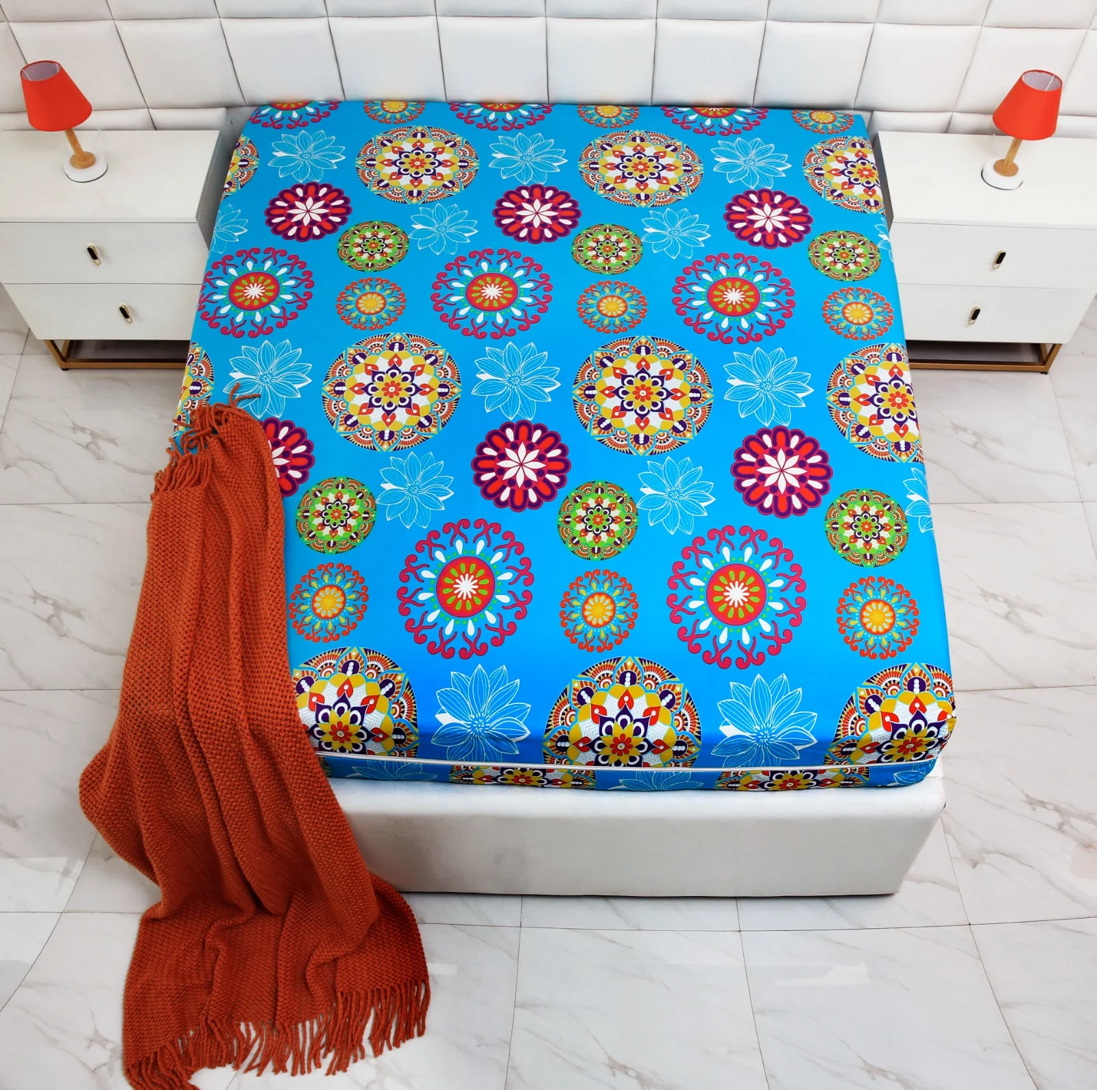 Zipper Mattress Cover Printed-Turquoise Flower - Image 6