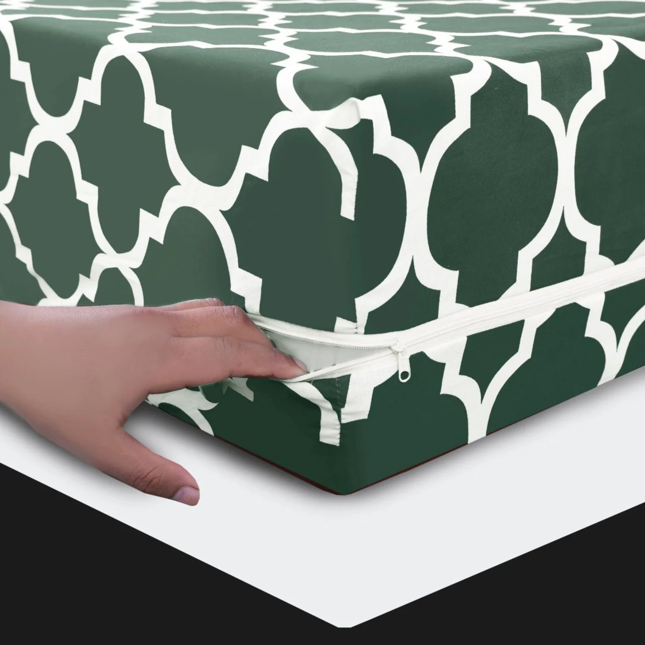 Zipper Mattress Cover Printed-Olive Geometric - Image 3